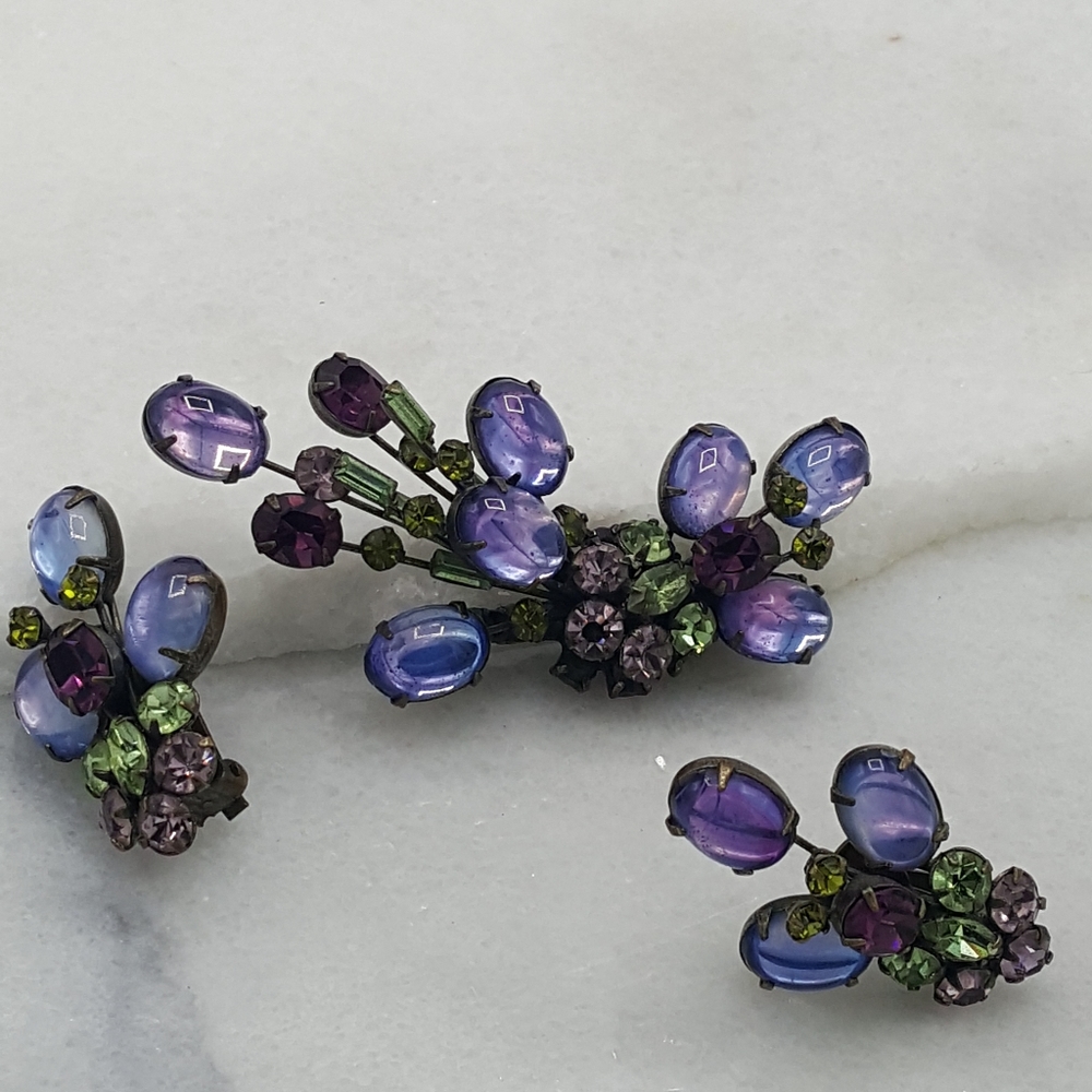 ✔RARE Alice Caviness Purple Cabochon Brooch and Earrings Set - Picture 6 of 14
